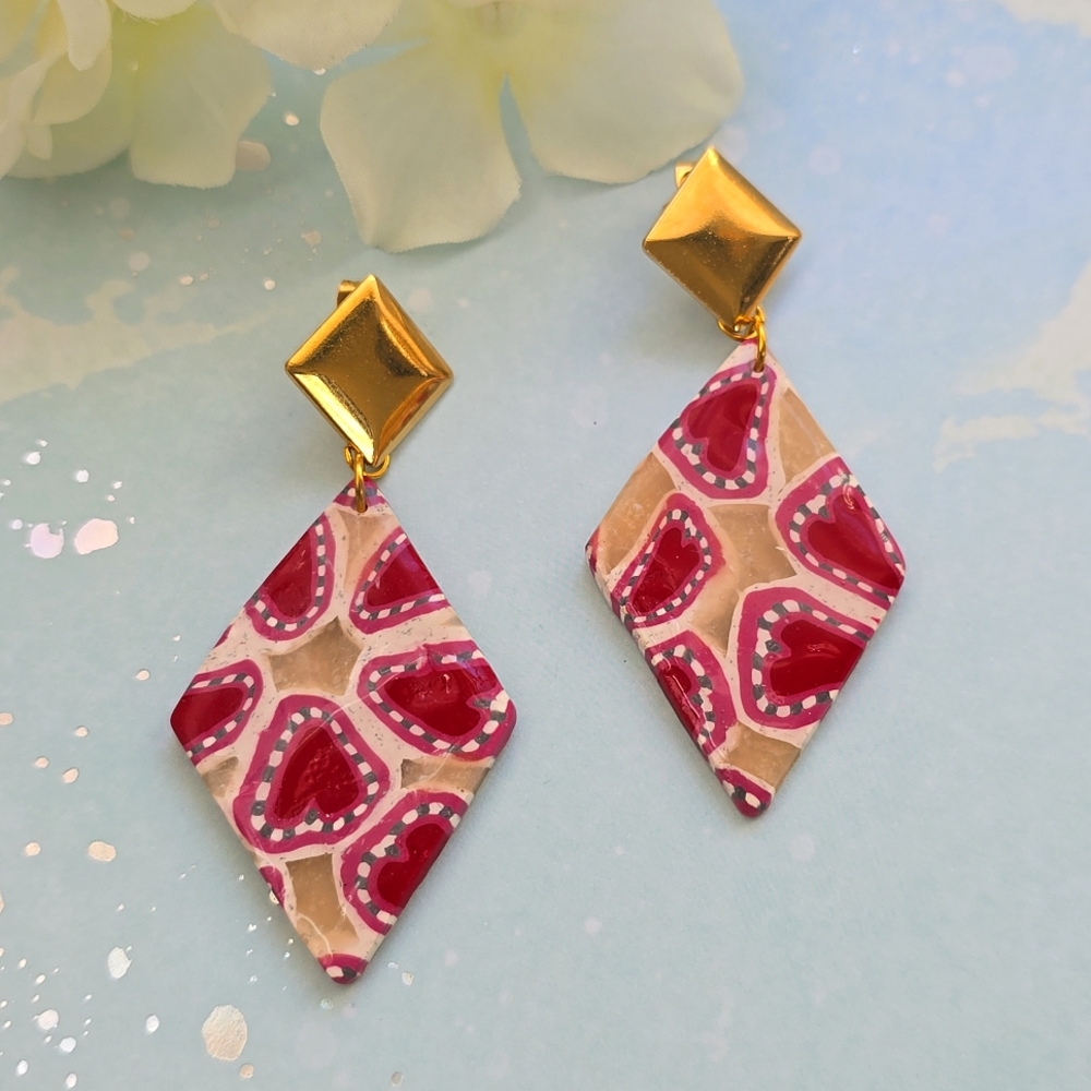 Red Beige Gold Earrings